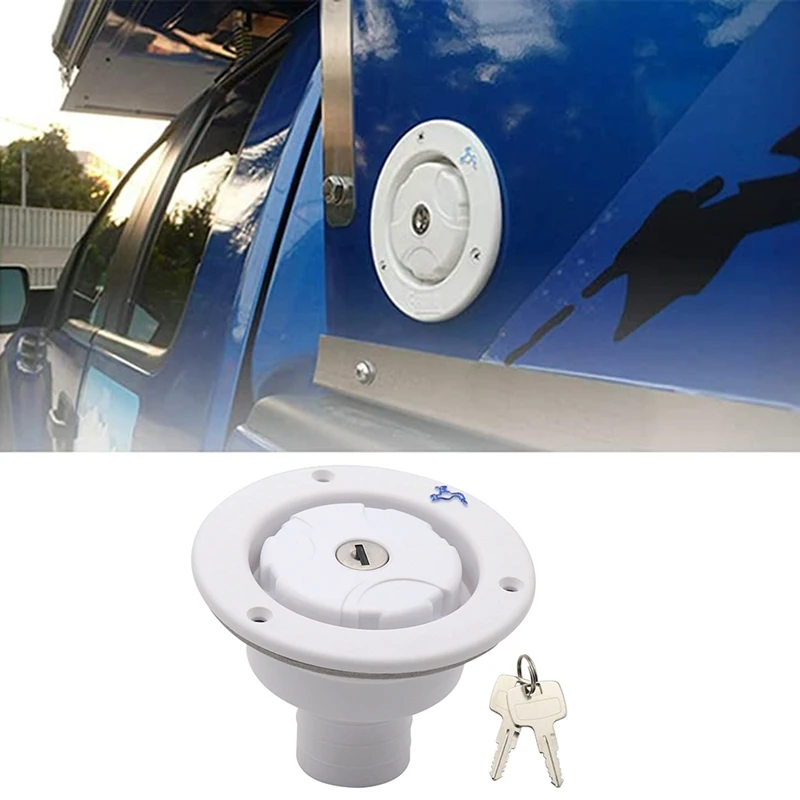 

Lockable Leakproof Fresh Water Inlet Motorhome Camper Boat RV Accessory Gravity Water Inlet Filler Cap W/2 Keys White