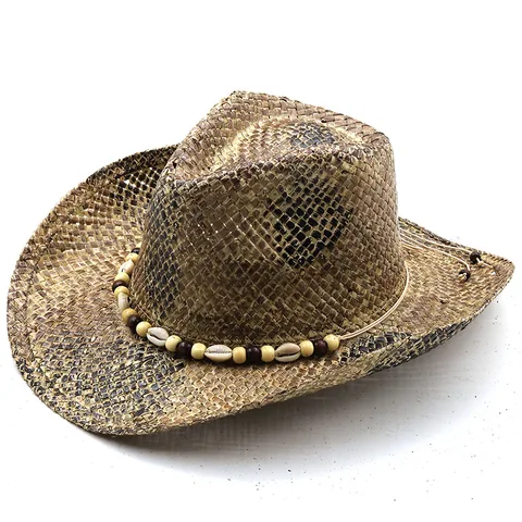Cowboy Hat 100% Natural Straw Women Men HandWork Weave Cowboy Hats Lady Summer Sun Cap Western Sombrero Hombre Lifeguard Hats