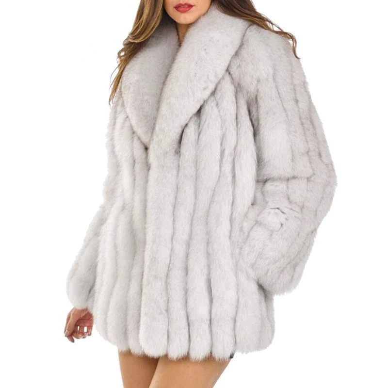Faux Fur Coat Autumn and Winter New Medium Long Fox Fur Patchwork Coat Women Loose Thickened Warm Silver Grey