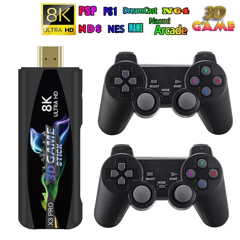 Игровая консоль X3pro с беспроводным контроллером 3D USB Stick 64G 30000 + игры для PSP TV BOX