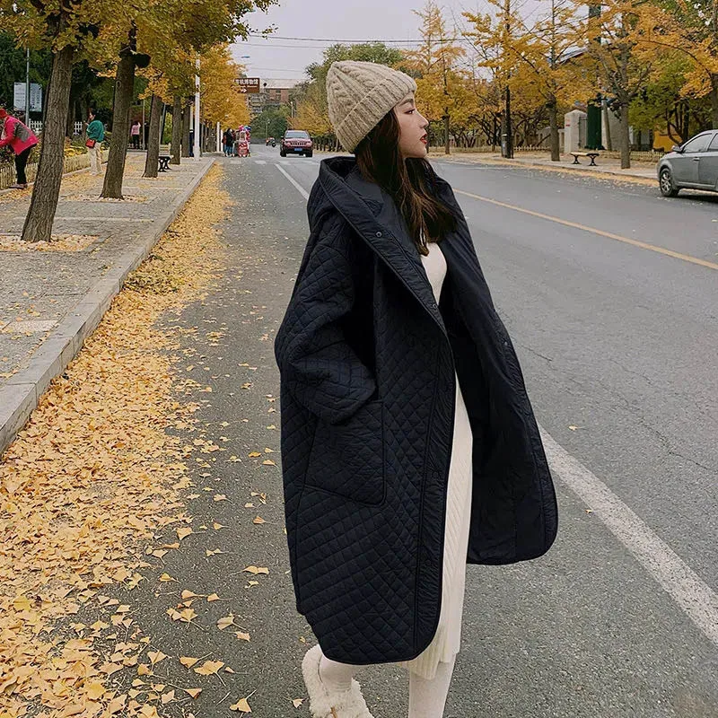Winter Women's Oversized Down Jacket South Korea Fashion Casual Hooded Extended Coat Loose Light Diamond Heavy Cotton Jacket New