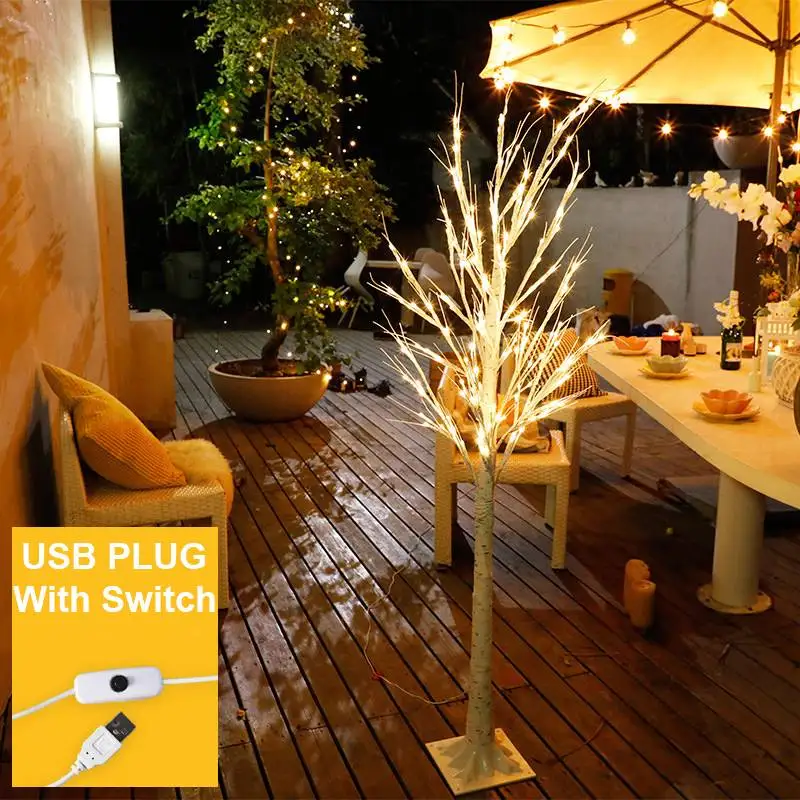 90cm LED huş ağacı gece işık ile On/Off anahtarı USB güç Bonsai dal iç mekan lambası açık ev partisi noel dekorasyon