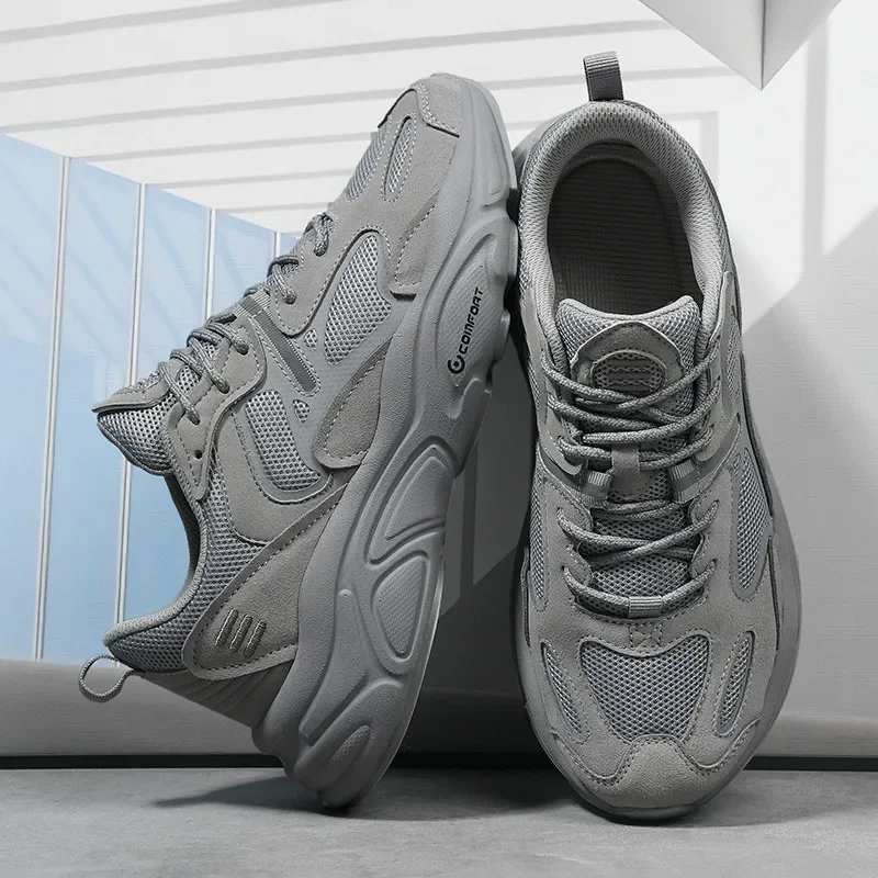 Кроссовки мужские из натуральной кожи спортивная обувь на платформе сетчатые