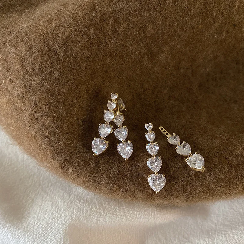 

LOVOACC French Delicate CZ Zircon Heart Earring for Women Girl Gold Color Alloy Love Long Dangle Earrings Wedding Bridal Jewelry