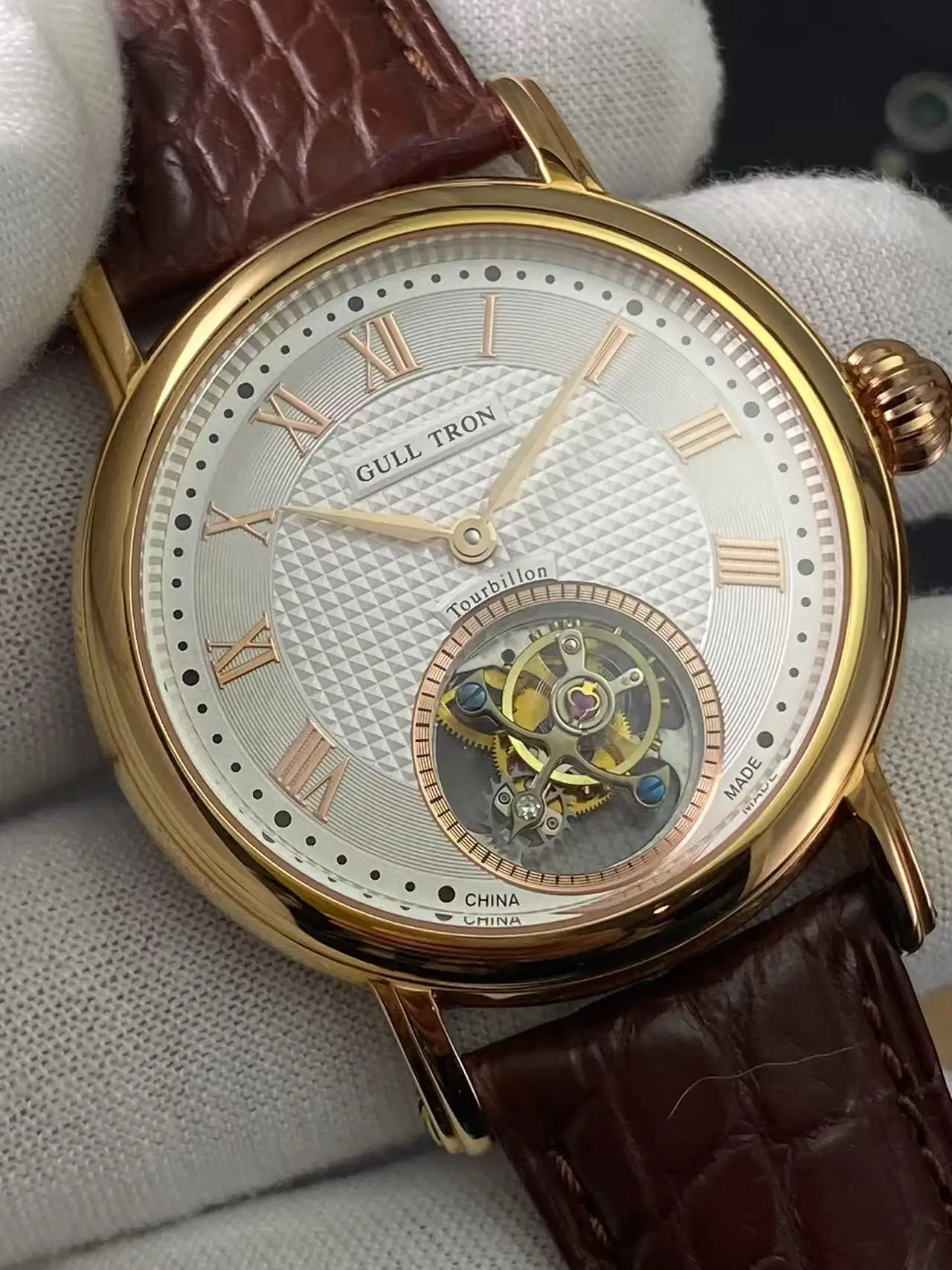 Фото Настоящие усовершенствованные мужские часы Seagull Tourbillon ST8000, механизм с ручным управлением, деловые римские часы с текстом, модные ретро №4