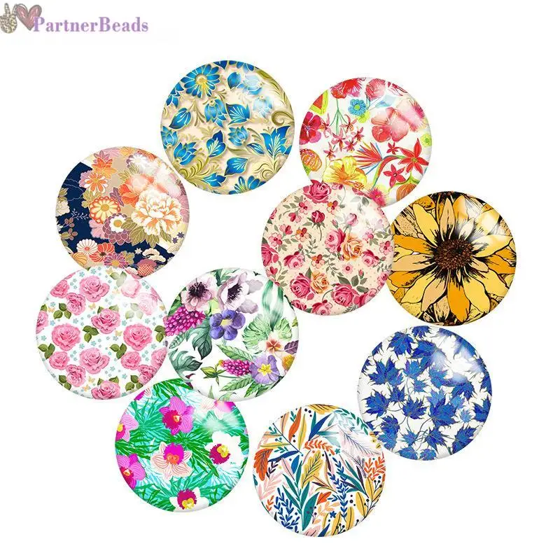

Flower Pattern Round Photo Glass Cabochon Demo Flat Back Making Findings 20mm Snap Button N4811