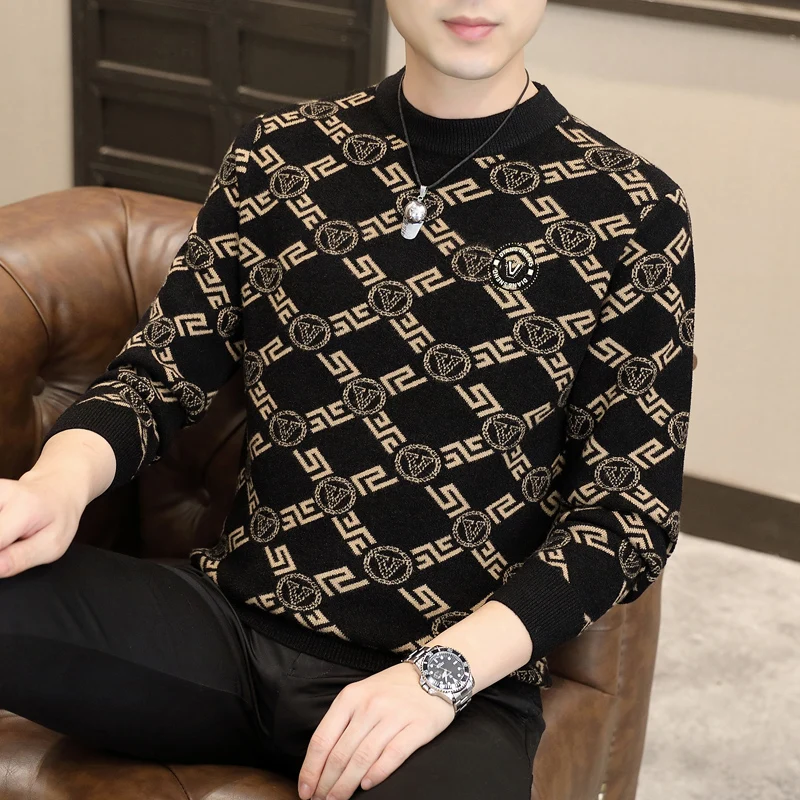 Высококачественный мужской свитер с круглым вырезом повседневные вязаные
