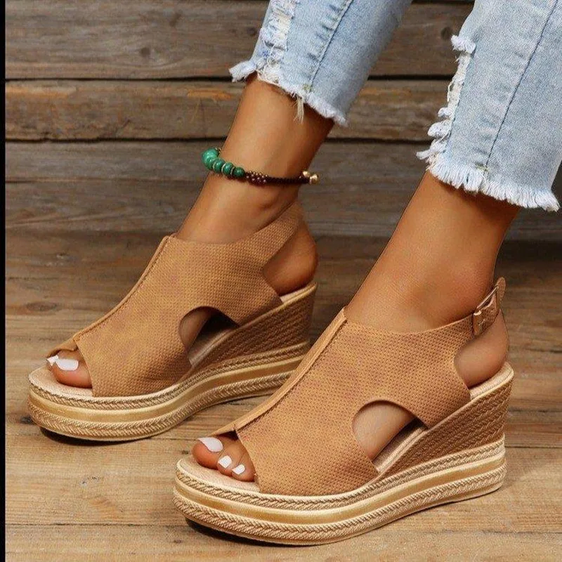 2023 Women's Casual Wedge Sandals Comfy Open Toe Glitter Color Golden Women's Summer High-heeled Sandals Sandalias De Mujer