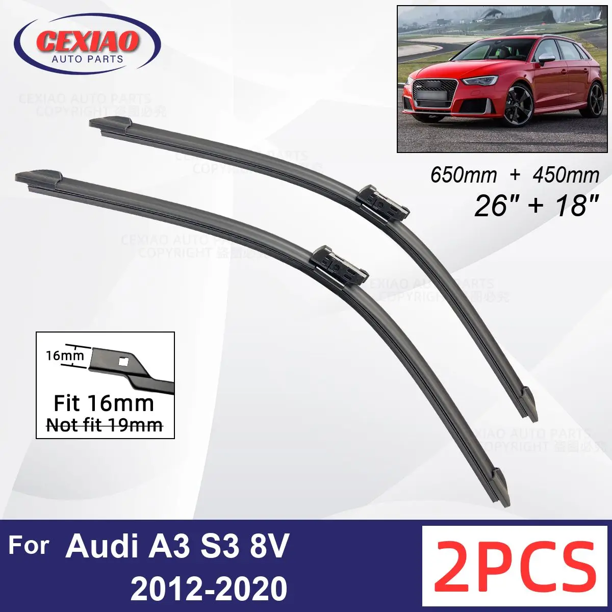 

Car Wiper For Audi A3 S3 8V 2012-2020 Front Wiper Blades Soft Rubber Windscreen Wipers Auto Windshield 26"+18" 650mm + 450mm