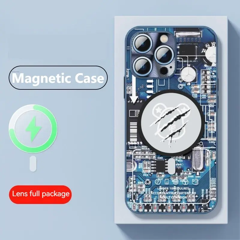 

Роскошный Матовый чехол для Iphone 12 13pro Max, чехол Tech Sense Cyberpunk, трендовый Магнитный сотовый телефон Magsafe с беспроводной зарядкой и защитой от пад...