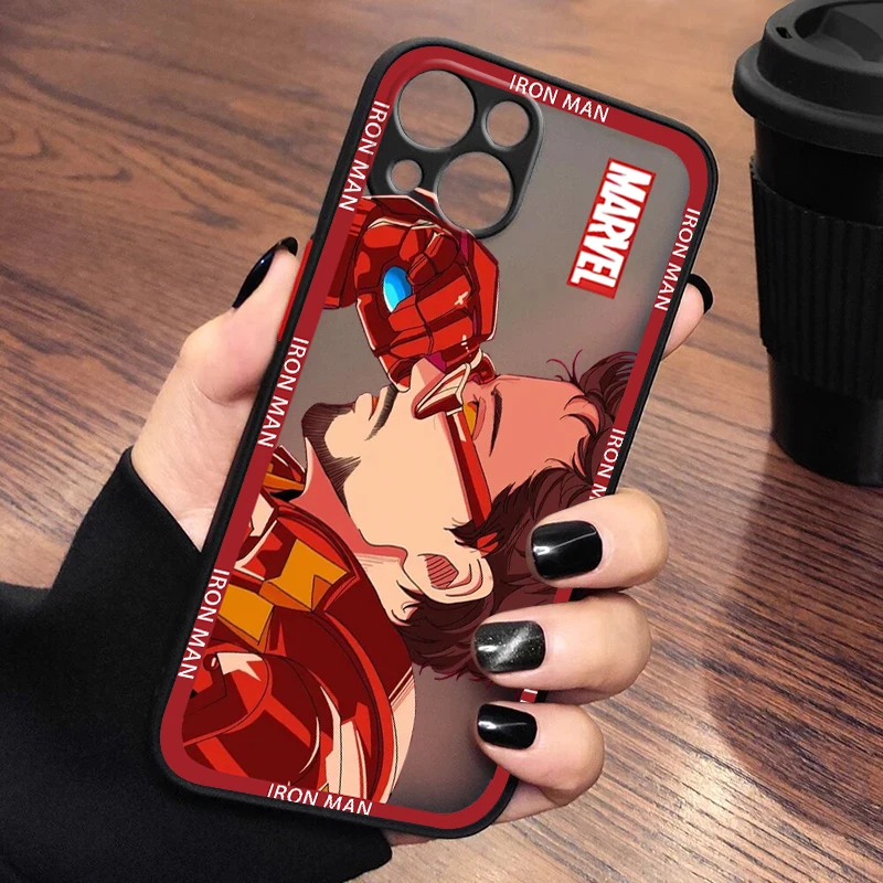 

Cool Iron Man Avengers Logo Phone Case For iPhone 14 13 12 11 XS XR Pro MAX 8 7 6 Plus Frosted Translucent Matte Cover