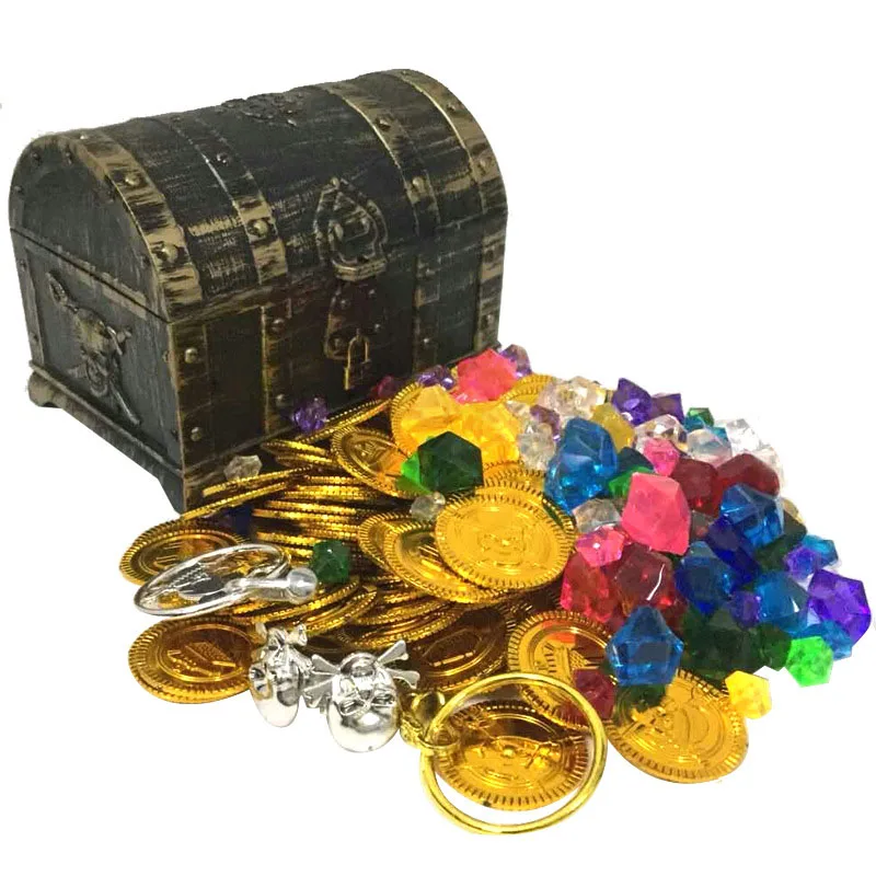 

New Plastic Gold Treasure Coins Captain Pirate Party Pirate Treasure Chest Child Treasure Chest Treasure Chest Gold Coin Toy