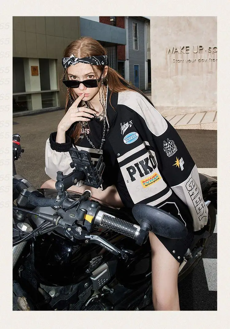 

2023 мотоциклетная куртка Varsity Y2k для женщин и мужчин, байкерские куртки, одежда в стиле хип-хоп, гранж, трендовые куртки, Бомбер, ветровка оверсайз