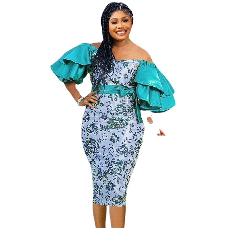 

4XL 3XL African Dress For Women Fashion Dashiki Maxi Vestido 2022 New Arrival Robe Elegant Off The Shoulder Party Pencil Dress