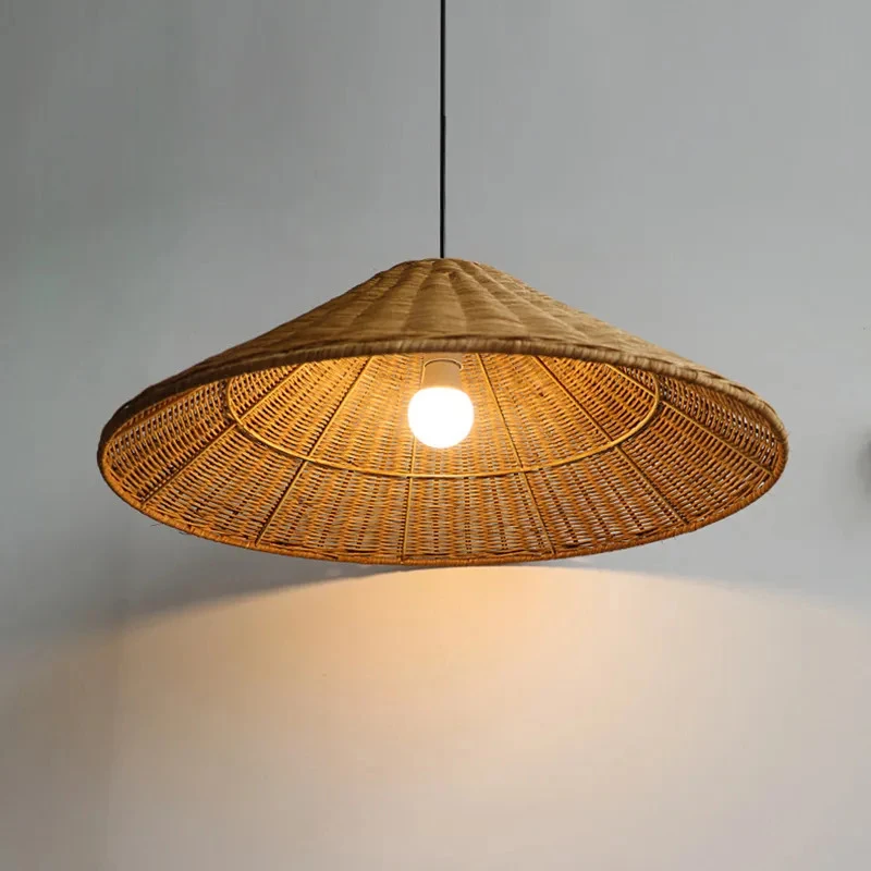 

Vintage Brown Beige Rattan Pendant Lights Minimalist Hand Knitted Wicher Lamps for Dining Room Restaurant Suspension Luminaire