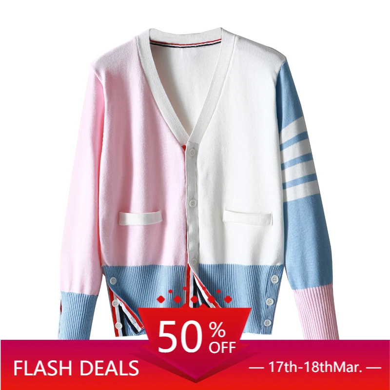 

TB knitted cardigan women's 2021 new college style four-bar color matching is very fairy short jacket jacket trend