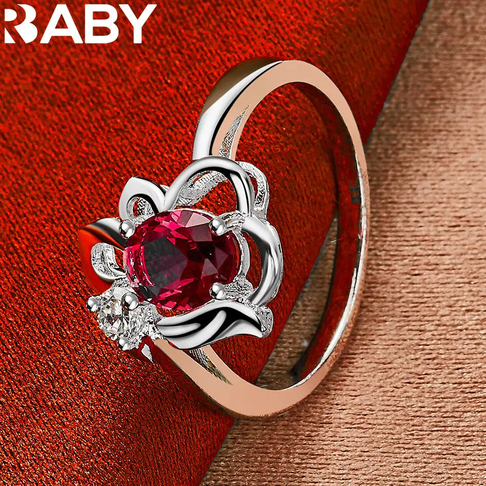 Фото Кольцо URBABY из стерлингового серебра 925 пробы с красными цирконами, размер 7-10, модные ювелирные украшения, очаровательные свадебные и помолвочные аксессуары №3