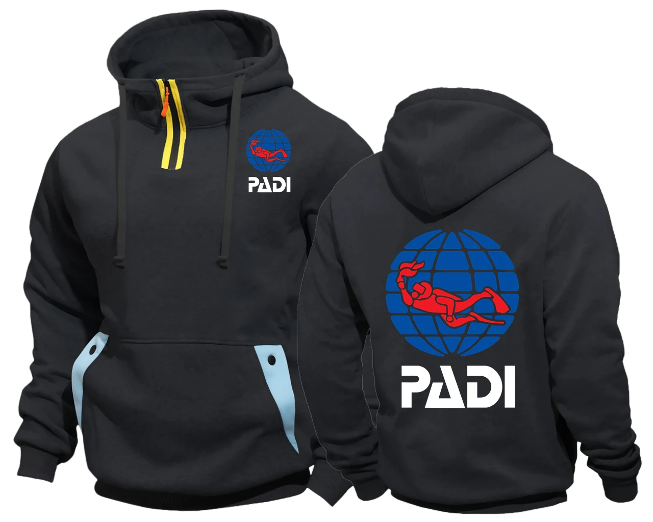 Фото Padi Scuba Driver с карманом на полузастежке для спорта и фитнеса, повседневная толстовка, куртки с капюшоном, толстовки, бейсбольная куртка №3