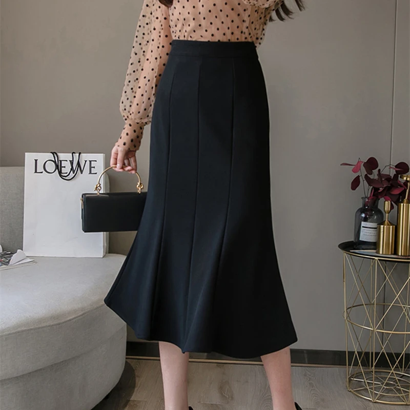 

Юбка-миди Женская средней длины, с высокой талией, с разрезом