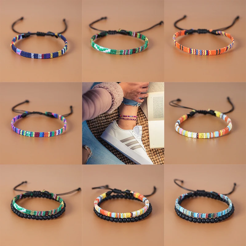 Плетеные браслеты на ногу в богемном стиле с вышивкой для серферов пляжный