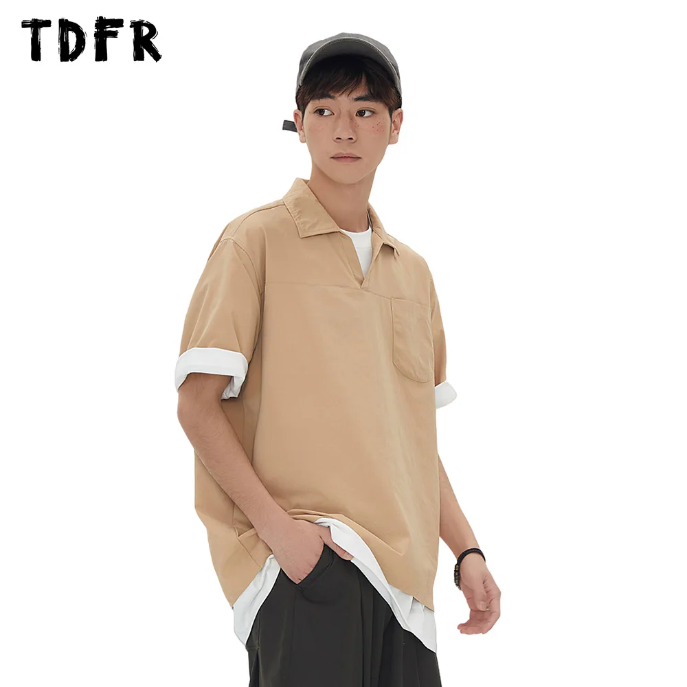 

Pocket Solid Color Shirts Short Sleeve Mens Lapel Spliced Summer Casual Loose Half-Sleeve Shirts Men