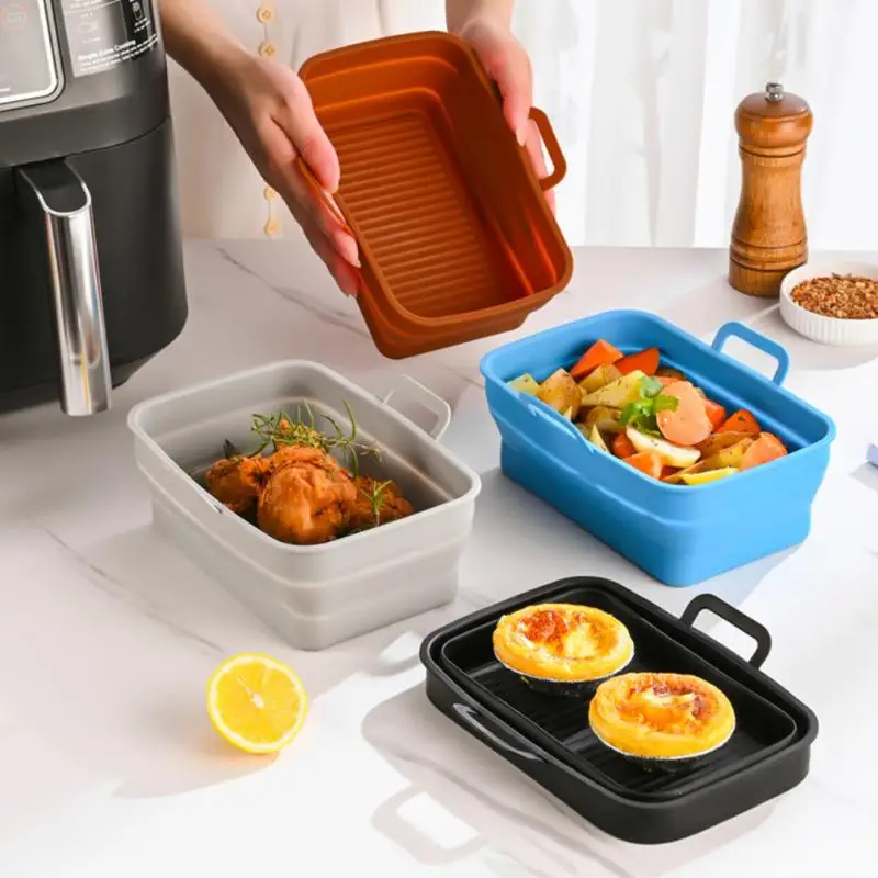 

Airfryer Basket Mat Collapsible Square Baking Tray Foldable Fried Pizza Chicken Liner Basket Replacement Kitchen Tool Reusable