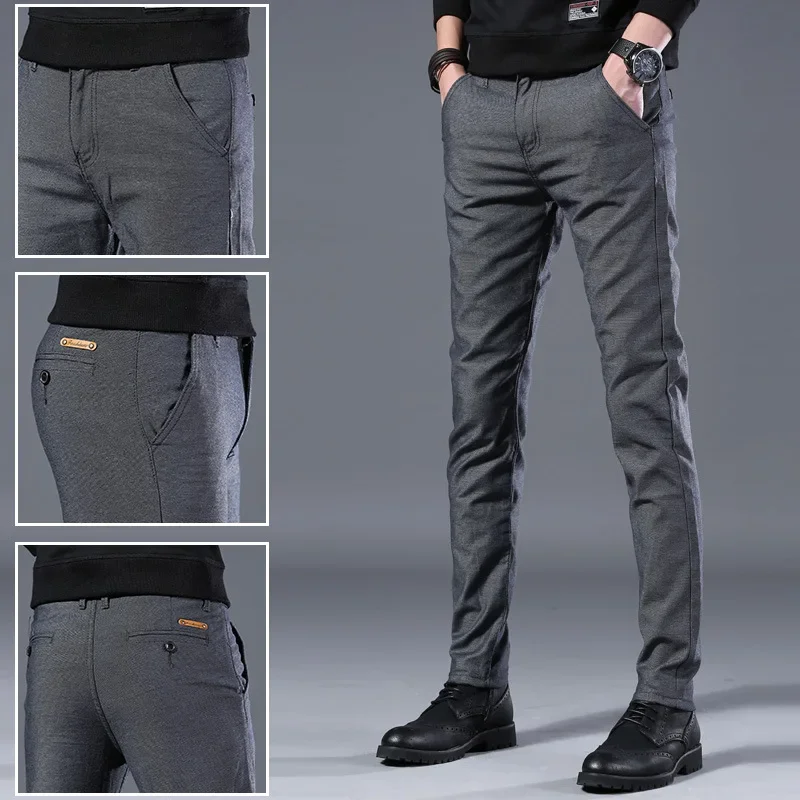 Осень/зима мужские повседневные брюки в корейском стиле Slim Fit разглаживает