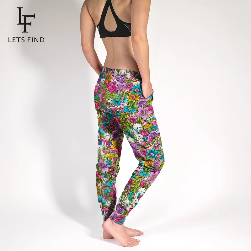LETSFIND новые красочные узоры цветов и кроликов принт для женщин джоггеры с
