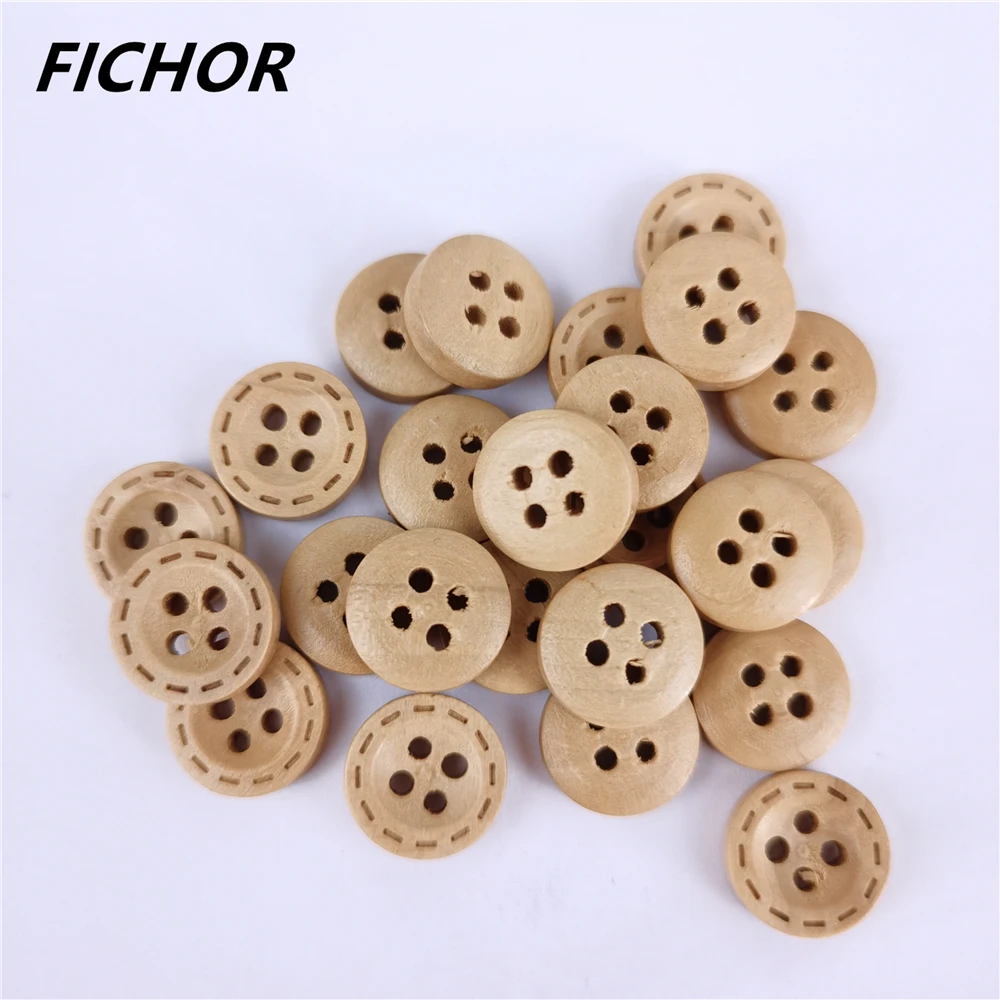

30/50pcs 12mm 4 Holes Brown Dotted Line Wooden Buttons Handmade Decorative Button For Apparel DIY Sewing Accessories