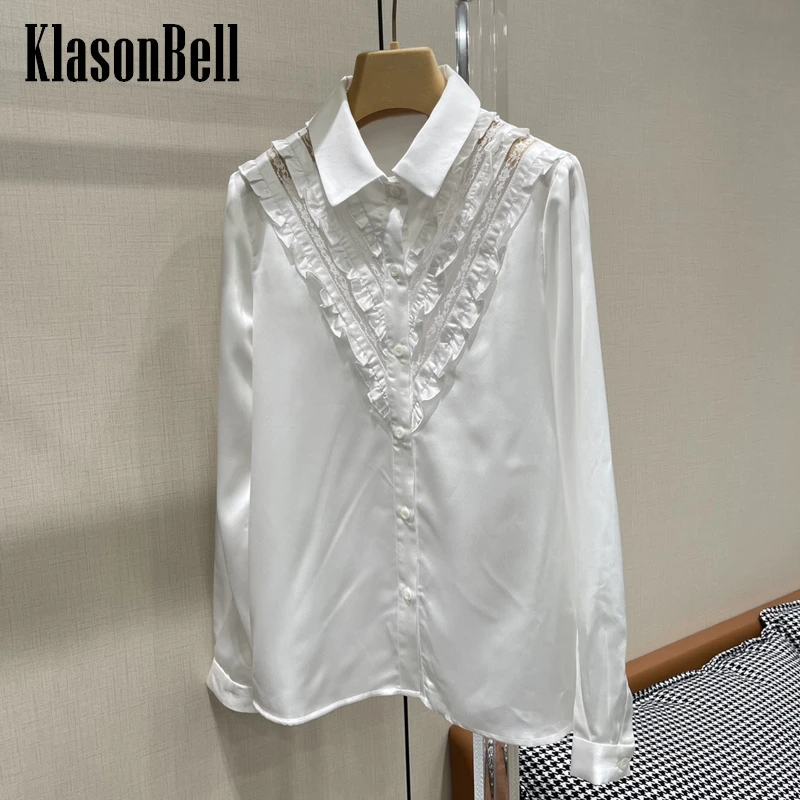 

12.7 KlasonBell Elegant Fashion Ruffle Patchwork Lace Design White Shirt Women