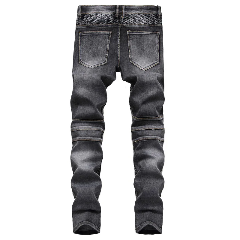 Men Jeans Designer Moto Bike Straight Jeans For Men's Punk Rock Streetwear Riding Knee Guard Denim Pants