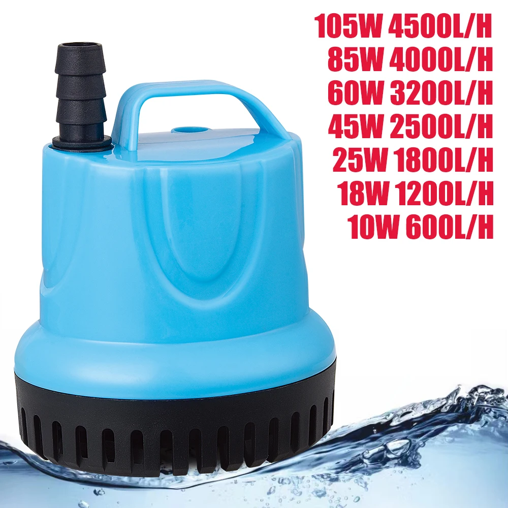 10/18/25/45/60/85/105W 600-4500L/H Submersible Water Pump 220V Aquarium Fish Pond Tank Spout Marin Temperature Control Clean