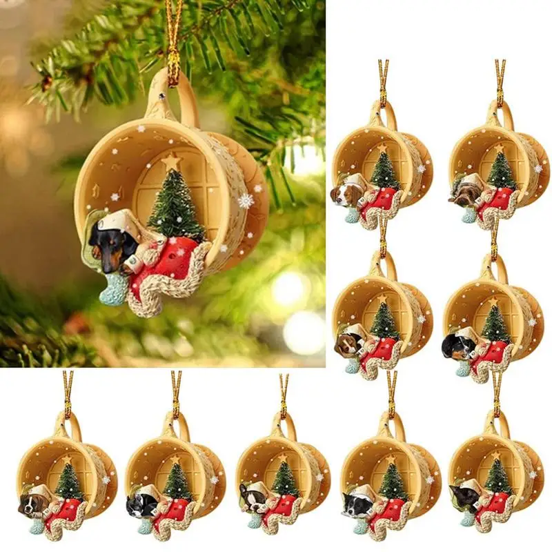 Christmas Dog Animal Pendant Acrylic Flat Christmas Tree Decoration Pendant Holiday Party Gift Room Ornaments (not 3d)