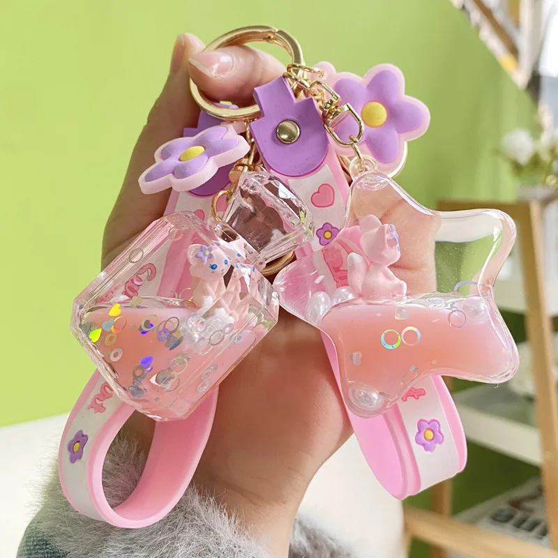 

New acrylic oil fox keychain, ball, five-pointed star, perfume bottle, milk tea cup, creative car couple keychain pendant