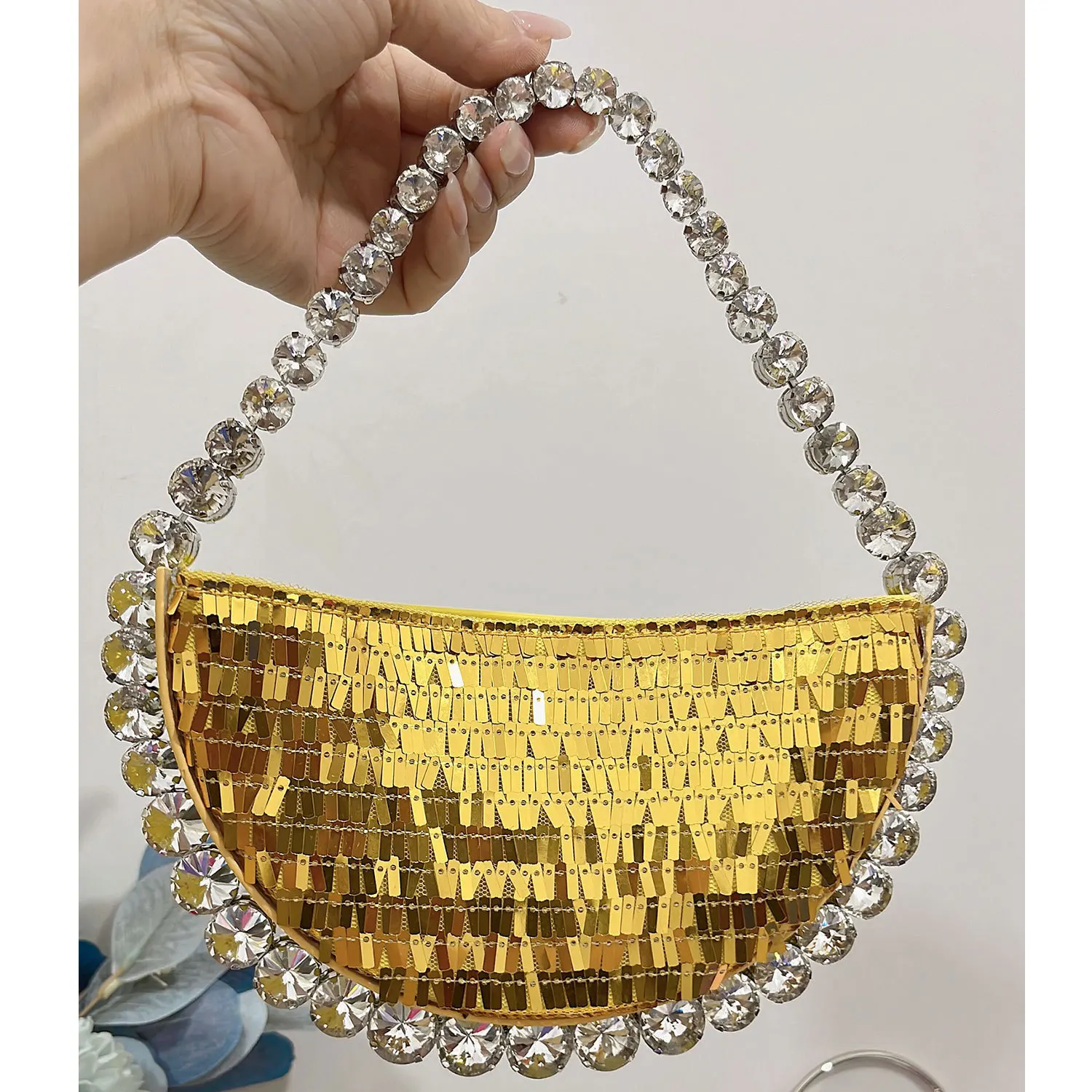 

2023 new women's bag French super shanti diamond-set armpit bag rhinestone shoulder bag clutch semi-circle party bag evening bag