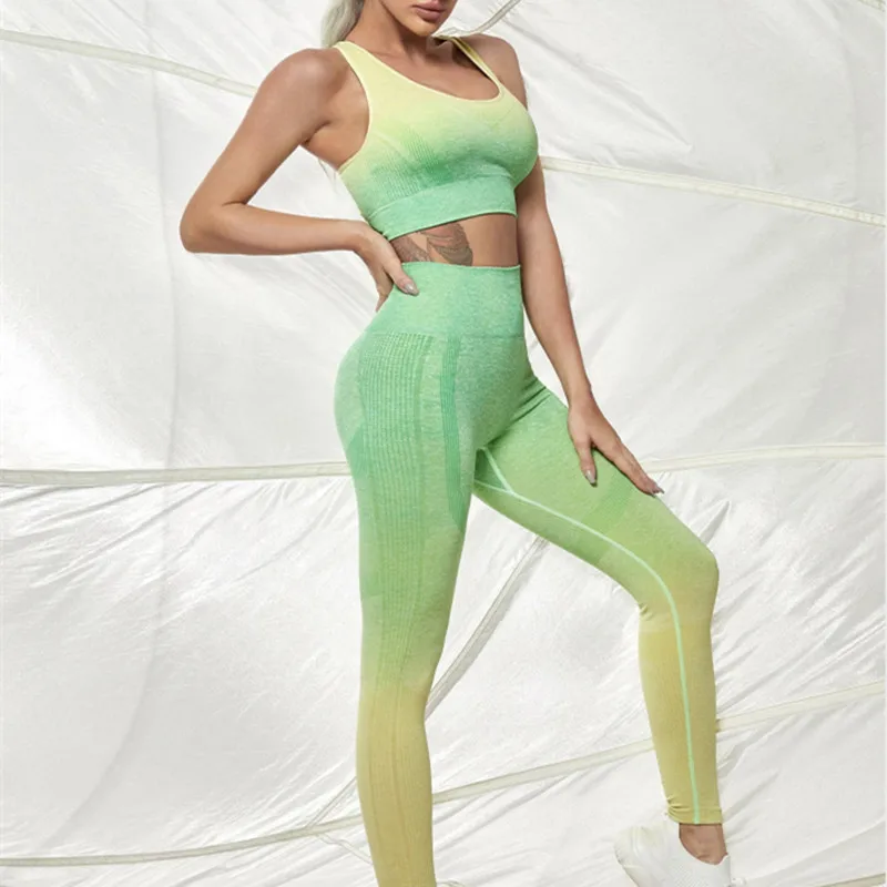 

Yushuhua Seamless Yoga Set Tie Dye Gym Clothing Shockproof Sports Bra High waist Fitness Leggings 2 pieces Set Womens Sportswear