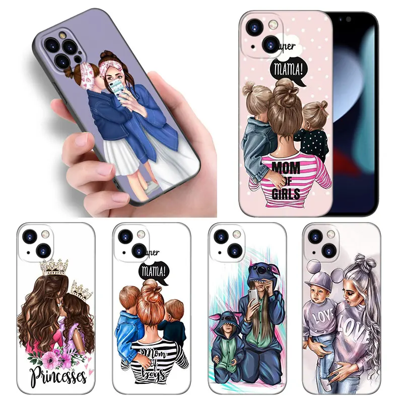 Super Baby Mom Girl Son Phone Case For Apple iPhone 12 13 Mini 11 14 Pro XS Max 5S 6 6S 7 8 Plus X XR SE 2020 2022 Black Cover