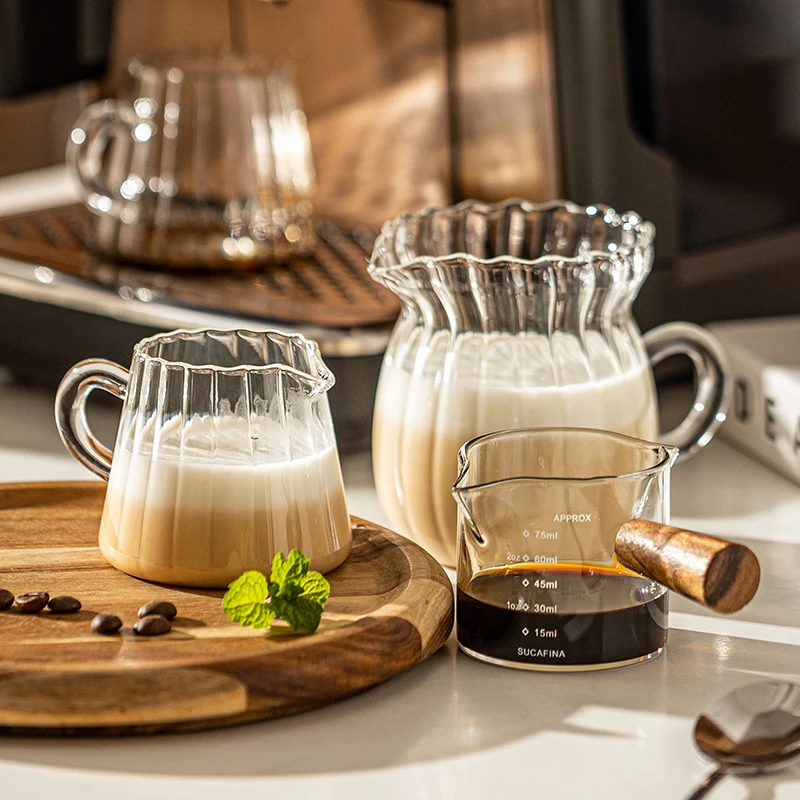 100/200/370ml Transparent Glass Milk Jug With Handle Frothing Coffee Cup Sharing Pot Milk Foam Coffeeware espresso cups blenders