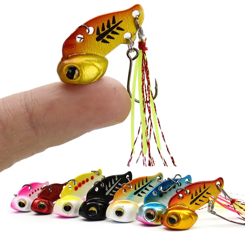 

3g/6g Metal Mini VIB with Rainbow Feather Fishing Lure Pin Crank Bait Vibration Spinner Sinking Bait Fishing Tackle