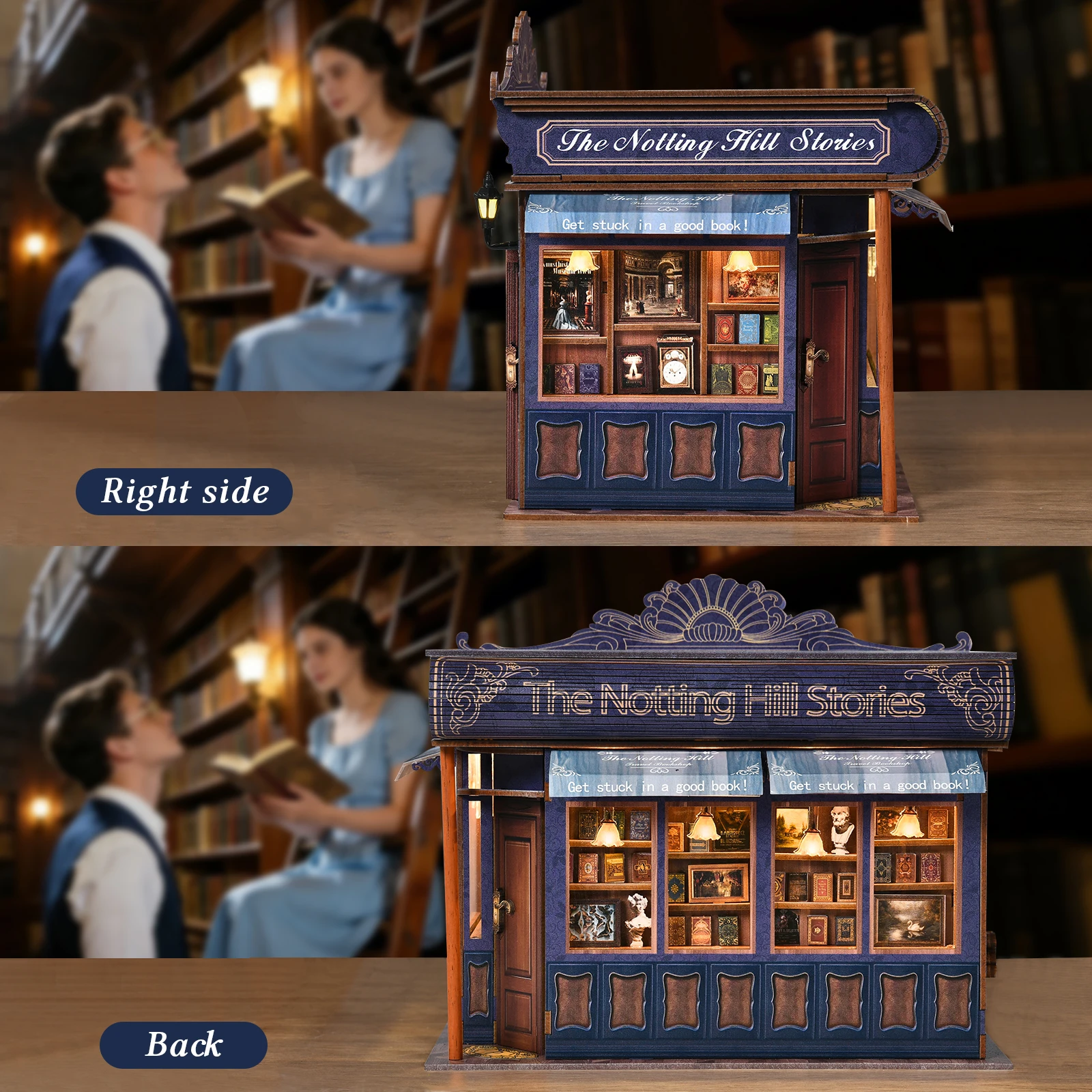 Фото DIY Book Nook Kit Notting Hill Bookstore Деревянный книжный магазин Кукольный домик со вставкой для книжной полки 3D Декор-головоломка для подарка №4