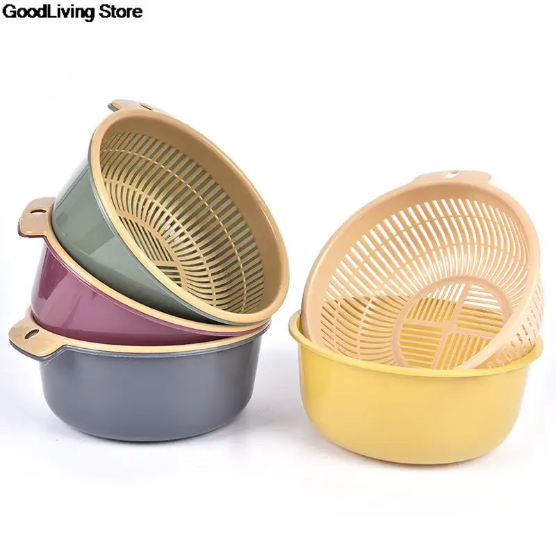 1PCS Detachable Double-layer Plastic Food Strainer Hollow Fruit Vegetable Wash Colander Kitchen Cleaning Washing Basket Strainer