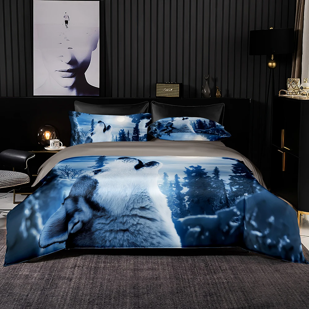 

2/3 Комплект постельного белья синий фон для снежного поля, пододеяльник с рисунком дикого медведя 220x240, рекомендуемый комплект с наволочкой ...