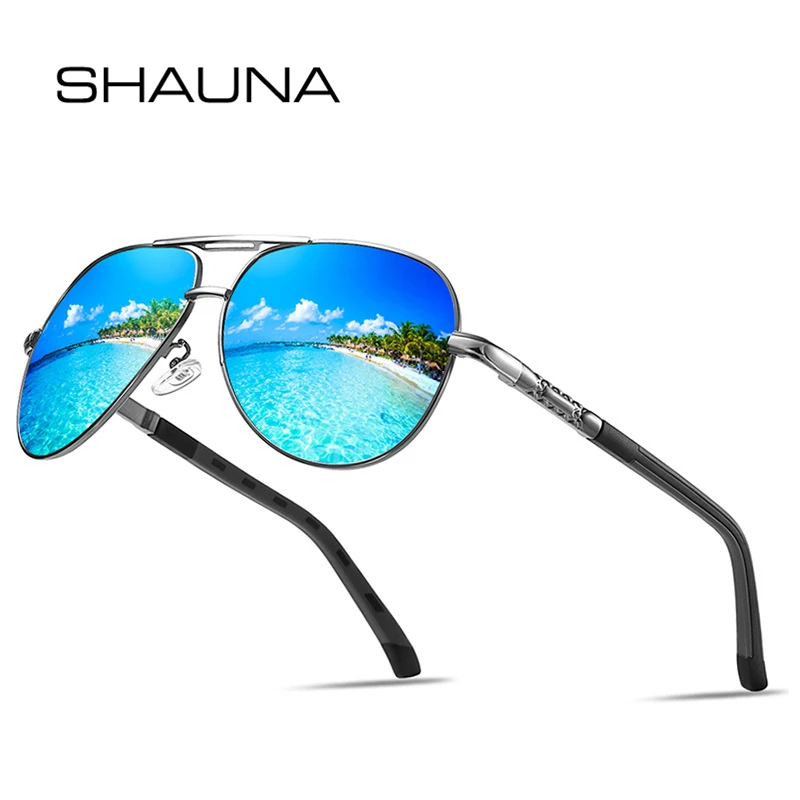 

SHAUNA New Classic Fashion Men Oversized Spring Legs Polarized Sunglasses Retro Trending Mirror Lens Men Pilot Sun Glasses Shade