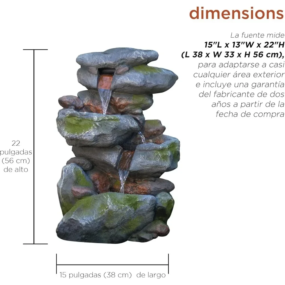 Уличный напольный 3-ярусный фонтан водопада с фонарями и естественным камнем