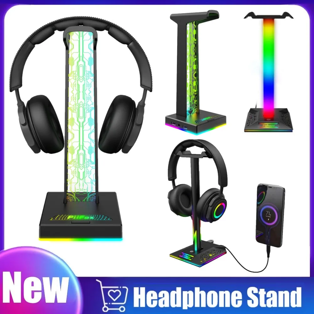

Подставка для Игровых Наушников RGB, 10 световых эффектов, настольная подставка-органайзер с USB-портами и сенсорным управлением, новинка 2023