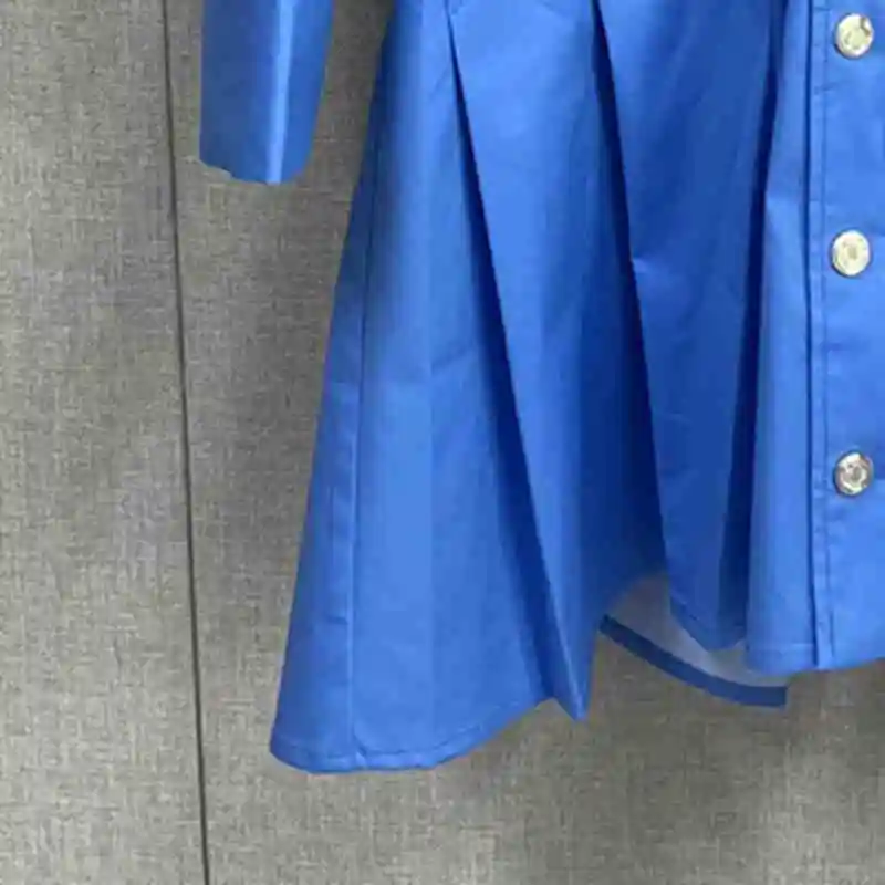 

Женское синее платье на раннюю осень 2023, новое Плиссированное Платье-рубашка с длинными рукавами