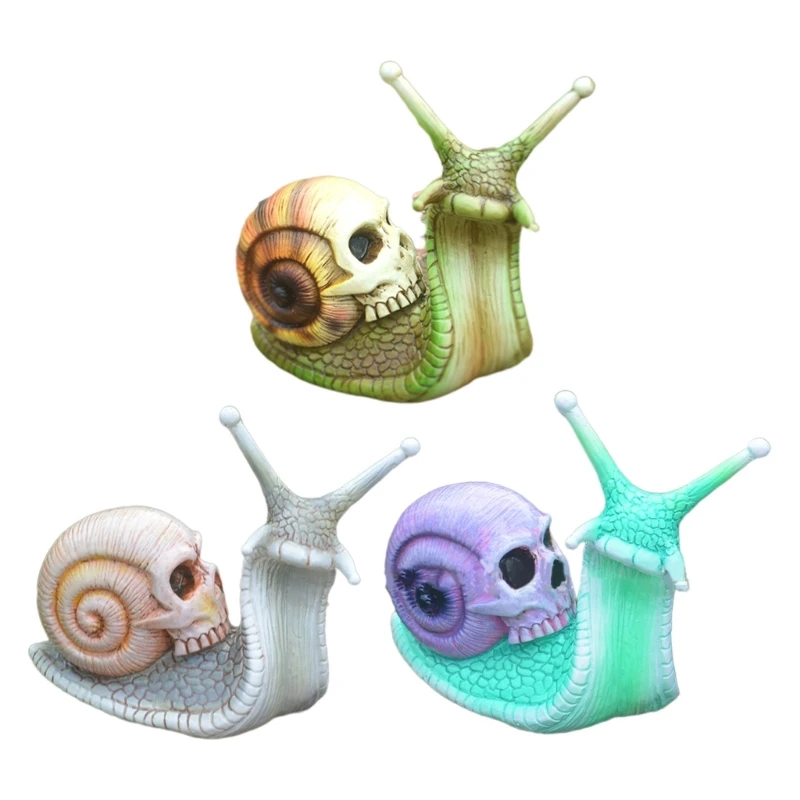 

Mini Snail Skull Sculpture Patio Snail Figurine Crafts Home Decoration Accessories Halloween Funny Room Decor Present