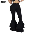 Черные расклешенные брюки для женщин осень-зима 2022 модные Стрейчевые Многослойные брюки с оборками облегающие брюки штаны с высокой талией штаны с колокольчиками