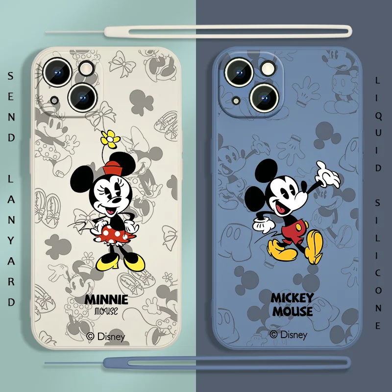 

Mickey Minnie Mouse Phone Case For Apple iPhone 13 12 11 Pro Max mini XS XR X 8 7 6S 6 Plus Liquid Rope Soft Funda Cover