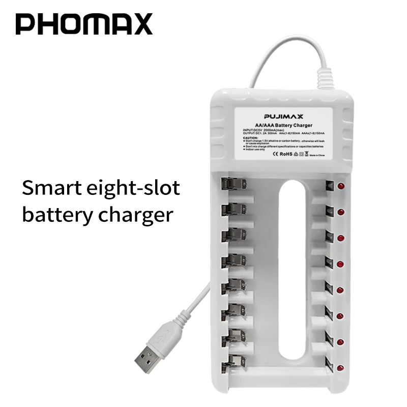 Портативное зарядное устройство PHOMAX для Nimh/Nicd аккумуляторов с 8 слотами, USB-выход для аккумуляторных батарей AA/AAA, аксессуары для питания, дисплей